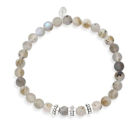Labradorite Beaded Stretch Bracelet With Antique Sterling Silver Spacers