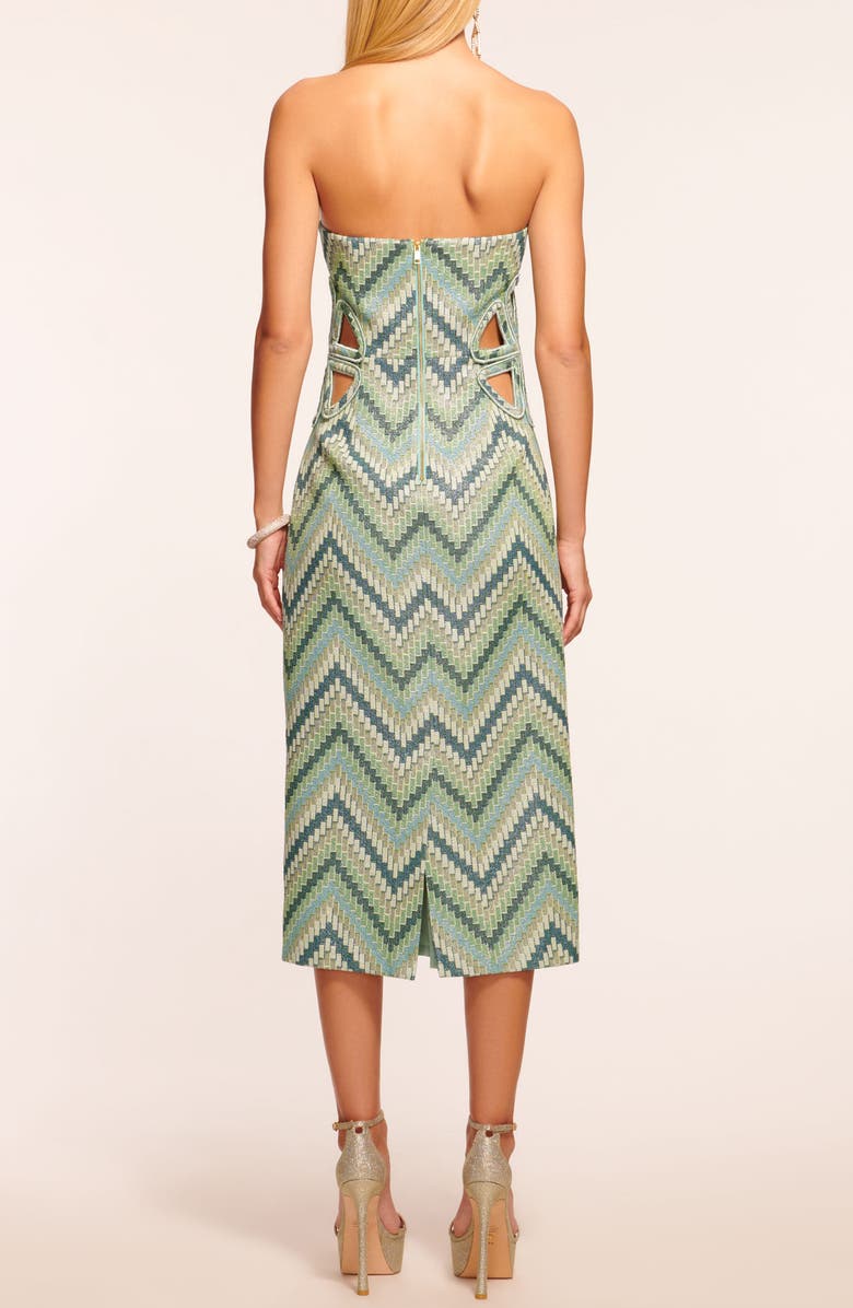 Ramy Brook Clare Waist Cutout Strapless Midi Dress, Alternate, color, Laguna Blue Lurex Tile Jacquar
