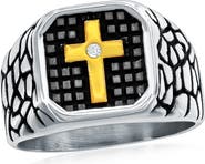 Metallo Men's Cubic Zirconia Pebble Textured Signet Ring