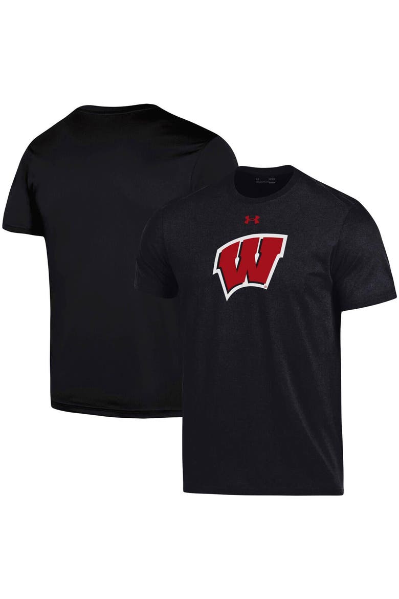 Men's Under Armour Black Wisconsin Badgers School Logo Performance Cotton T-Shirt, Alternate, color, Black