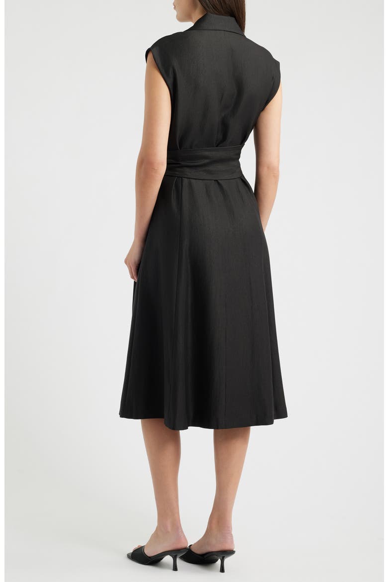 Notch Collar Sleeveless Midi Dress, Alternate, color, BLACK