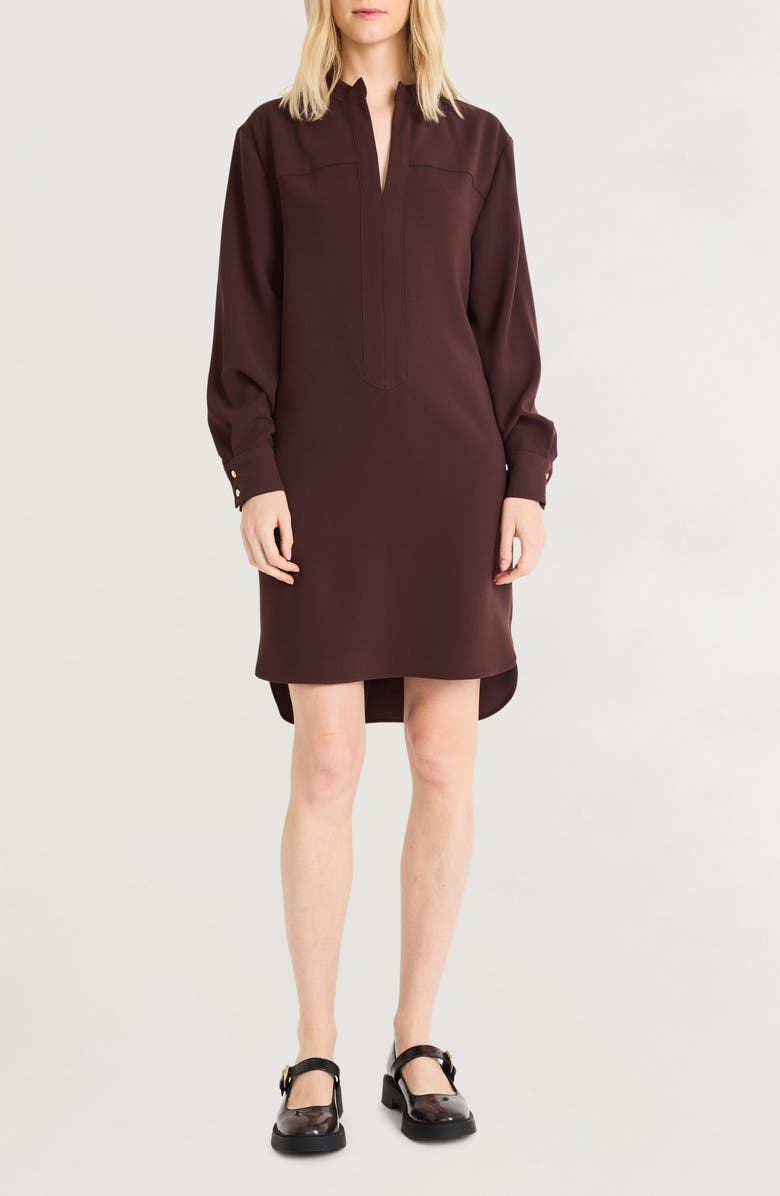Split Neck Long Sleeve Shift Dress