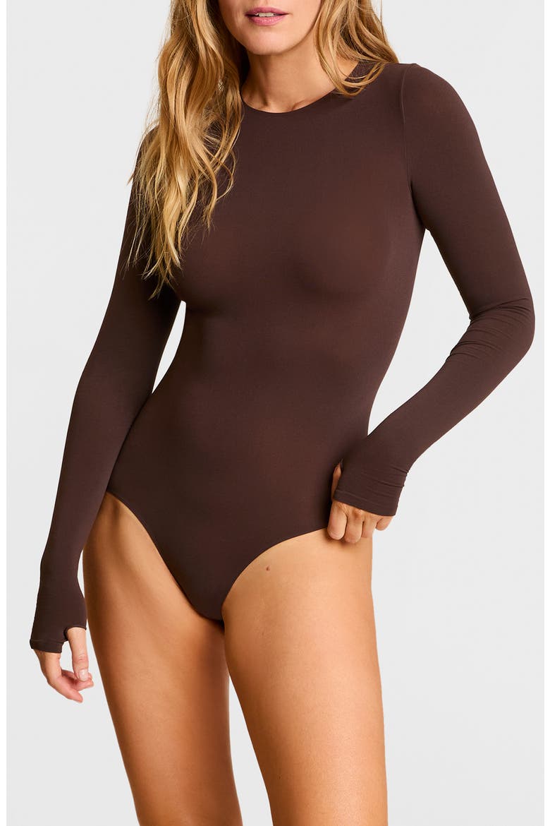 Ballet Thumbhole Cuff Bodysuit, Main, color, ESPRESSO