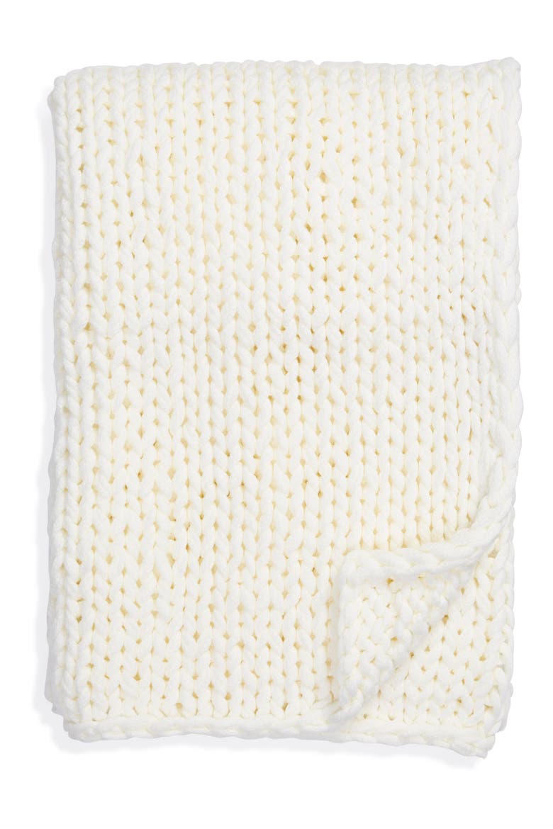 Jersey Rope Throw Blanket, Main, color, WHITE