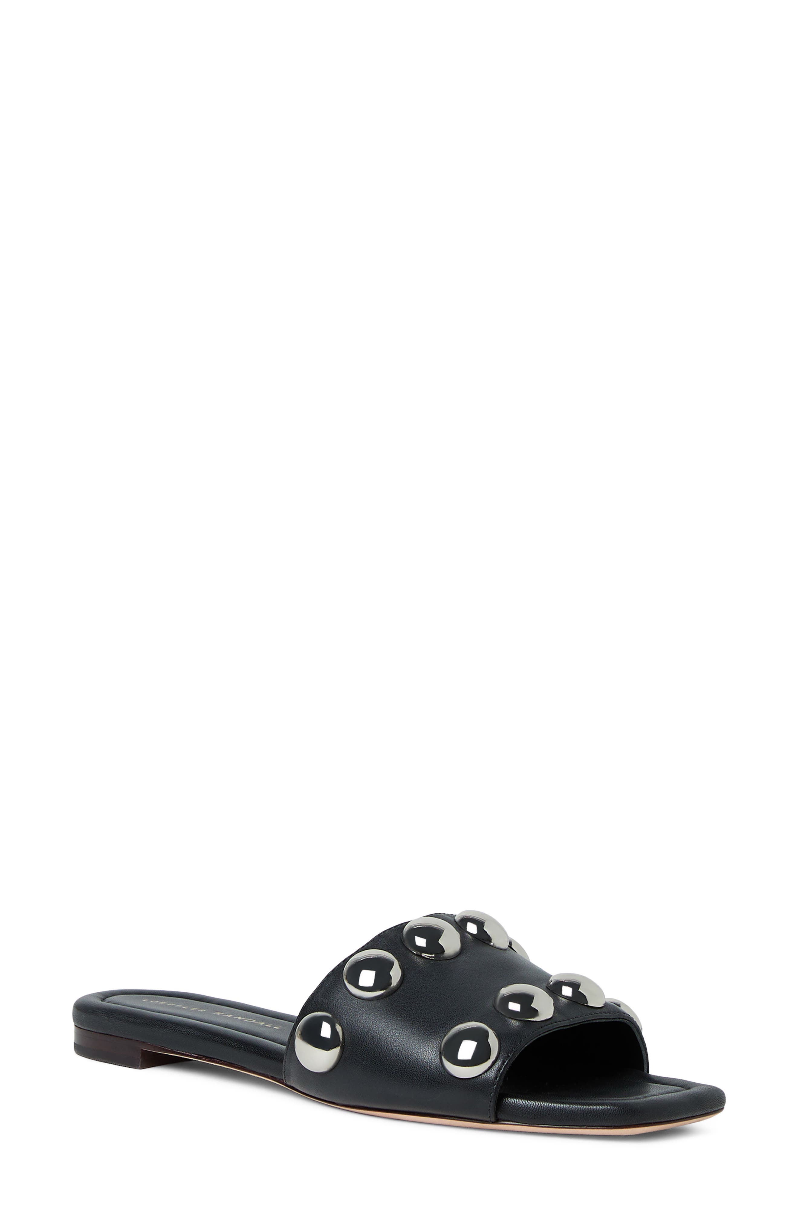 Loeffler Randall Hayes Studded Slide Sandal, Main, color, Black/Silver