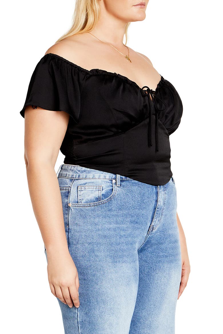 トップス M me eme Ruffle off shoulder denim tops Mae Ruffle Off the Shoulder Crop Top (Women) | Nordstrom