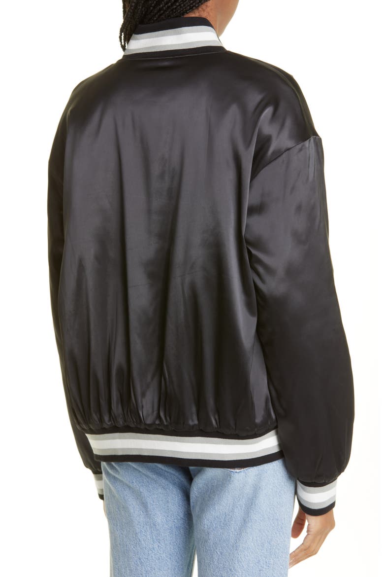 Love Satin Bomber Jacket, Alternate, color, BLACK