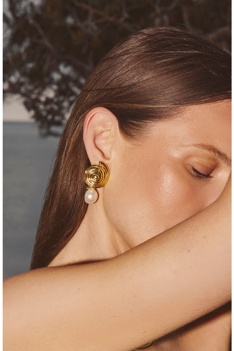 Spiral Detachable Pearl Drop Earrings, Alternate, color, GOLD