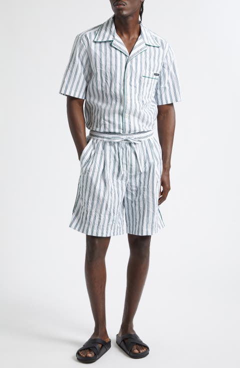 Stripe Crinkled Poplin Bowling Shorts