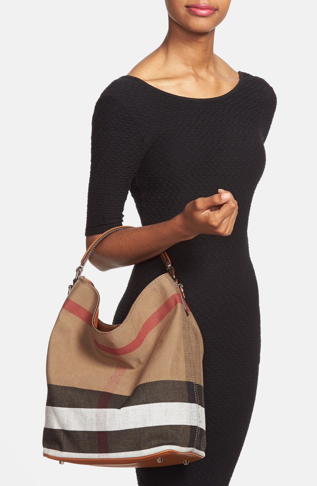 Burberry Medium Ashby Check Print Bucket Bag, Alternate, color, 