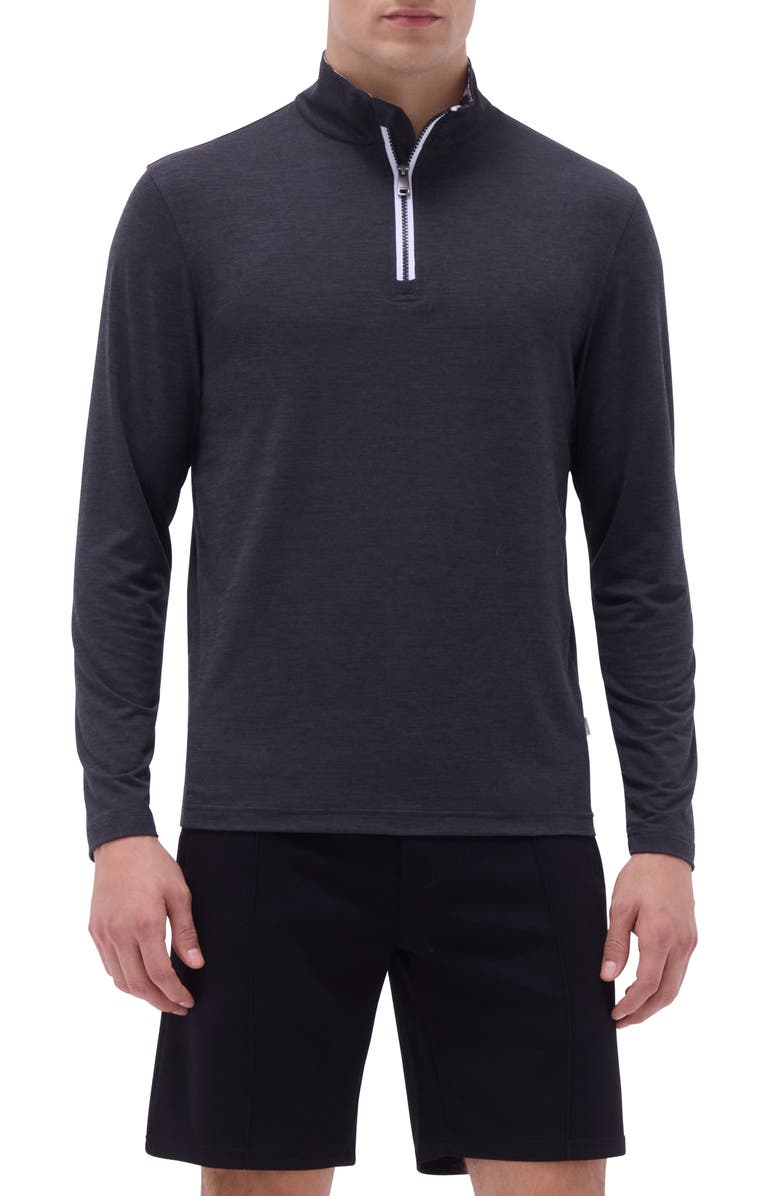 Bugatchi Quarter Zip Performance Pullover, Main, color, Black