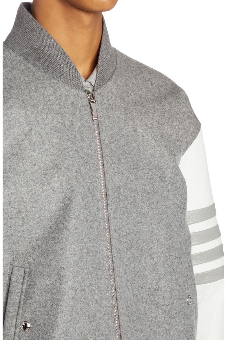 4-Bar Oversize Wool & Leather Bomber Jacket, Alternate, color, MEDIUM GREY