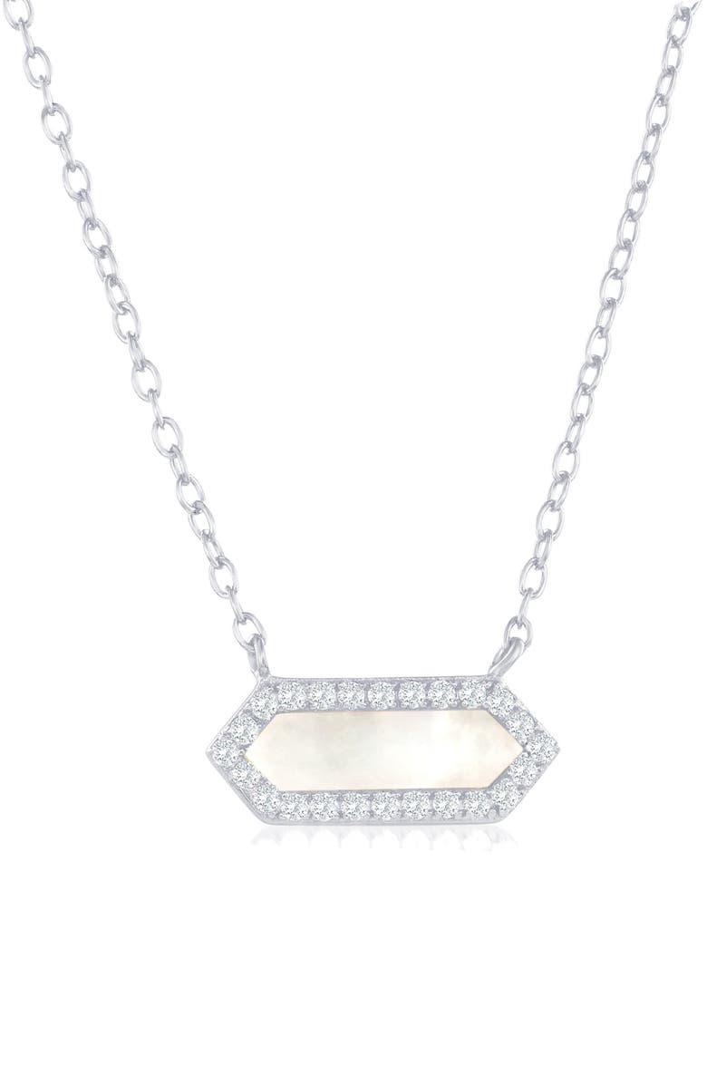 SIMONA Cubic Zirconia Mother-of-Pearl Hexagon Pendant Necklace, Main, color, Silver