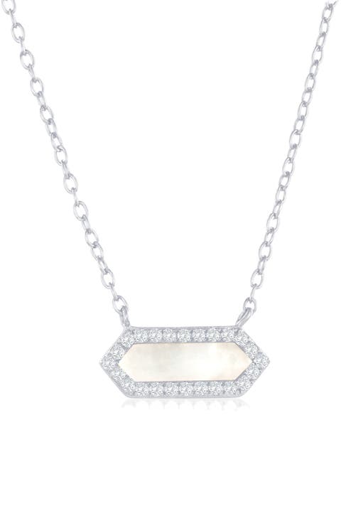 Cubic Zirconia Mother-of-Pearl Hexagon Pendant Necklace
