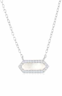 SIMONA Cubic Zirconia Mother-of-Pearl Hexagon Pendant Necklace