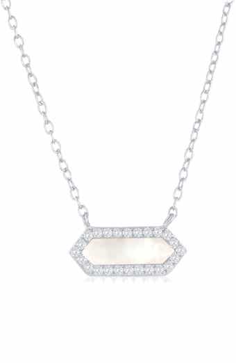 SIMONA Cubic Zirconia Mother-of-Pearl Hexagon Pendant Necklace