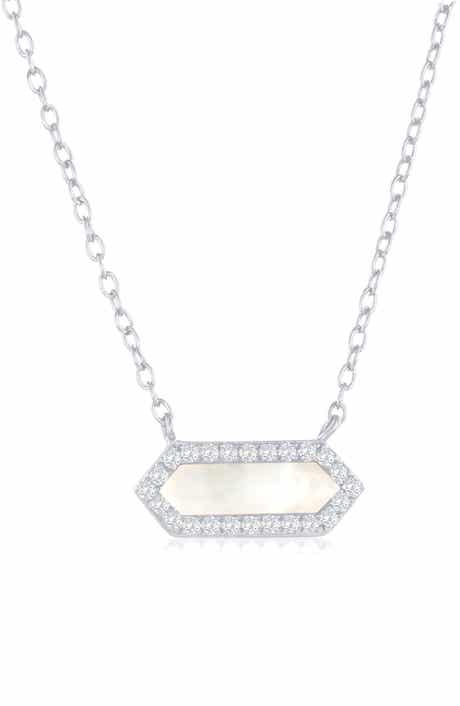 SIMONA Cubic Zirconia Mother-of-Pearl Hexagon Pendant Necklace