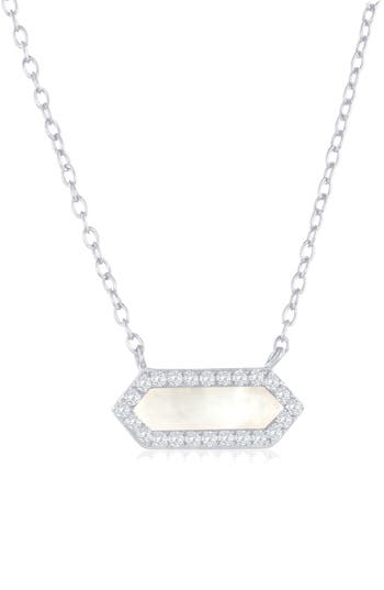 Simona Cubic Zirconia Mother-of-pearl Hexagon Pendant Necklace In Silver