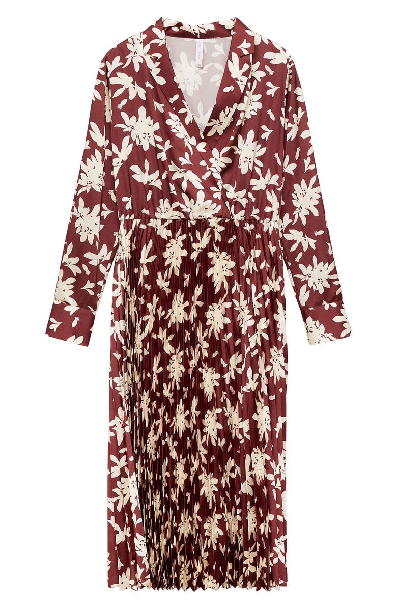 MANGO Floral Print Pleated Long Sleeve Midi Dress, Alternate, color,
