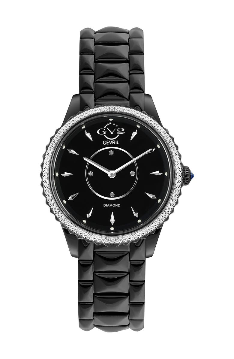 GV2 Women's Siena Diamond Swiss Quartz Bracelet Watch, 38mm - 0.0044 ctw, Main, color, Black