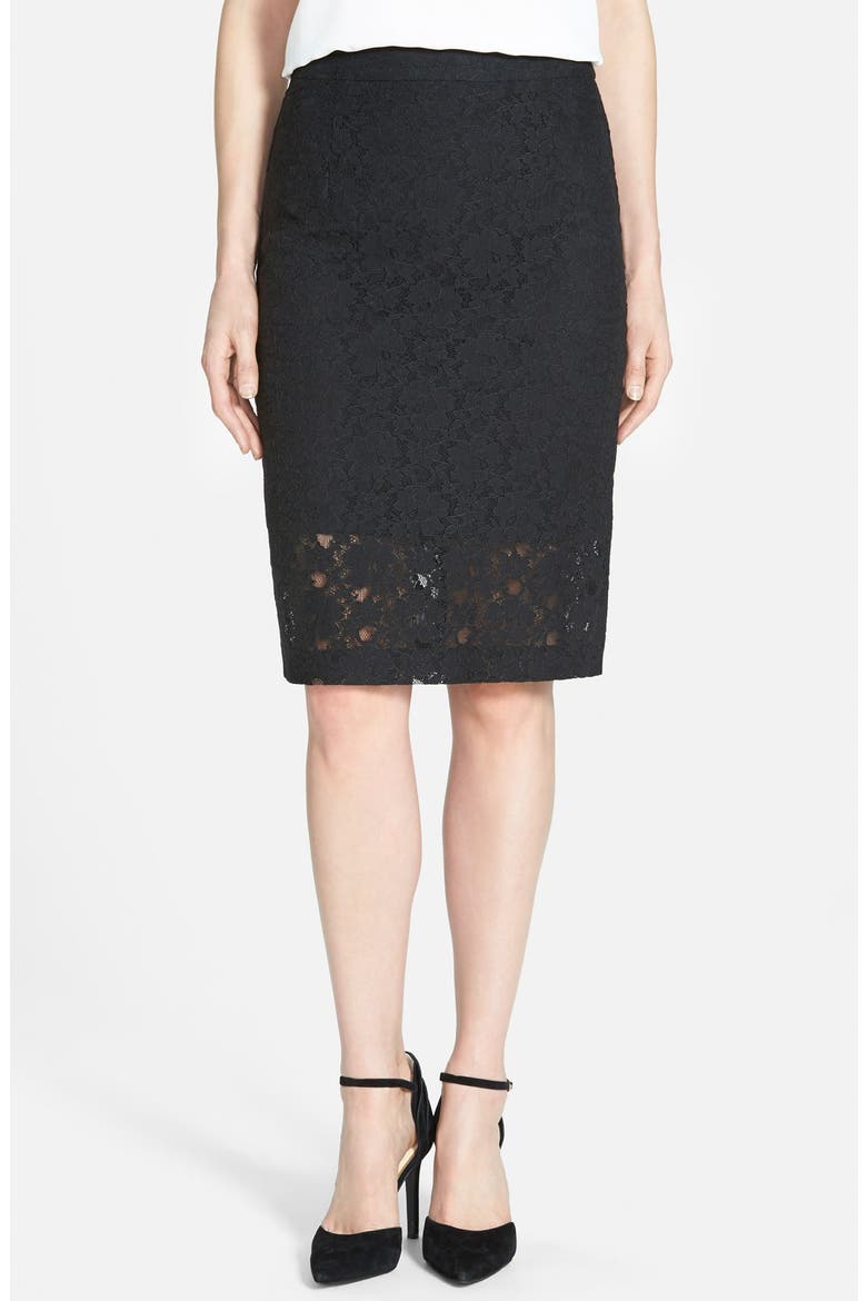 Lace Pencil Skirt, Main, color, BLACK