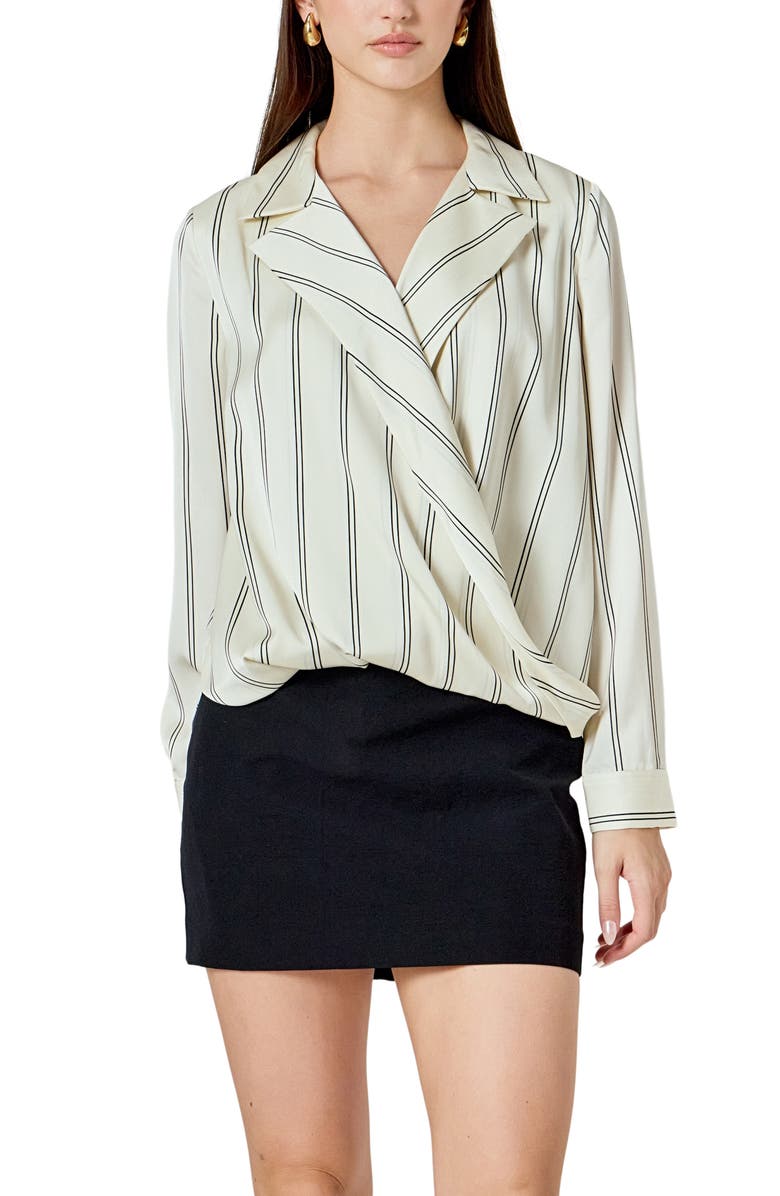 Endless Rose Stripe Wrap Front Top, Alternate, color, Ivory Stripes