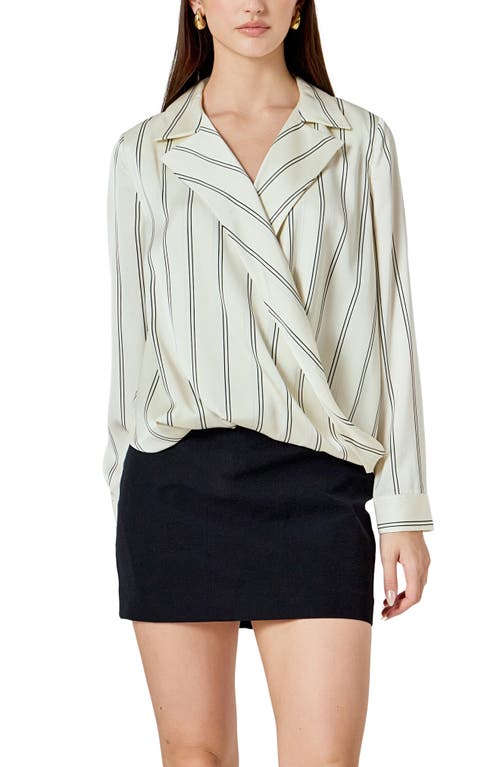Endless Rose Stripe Wrap Front Top In Gray