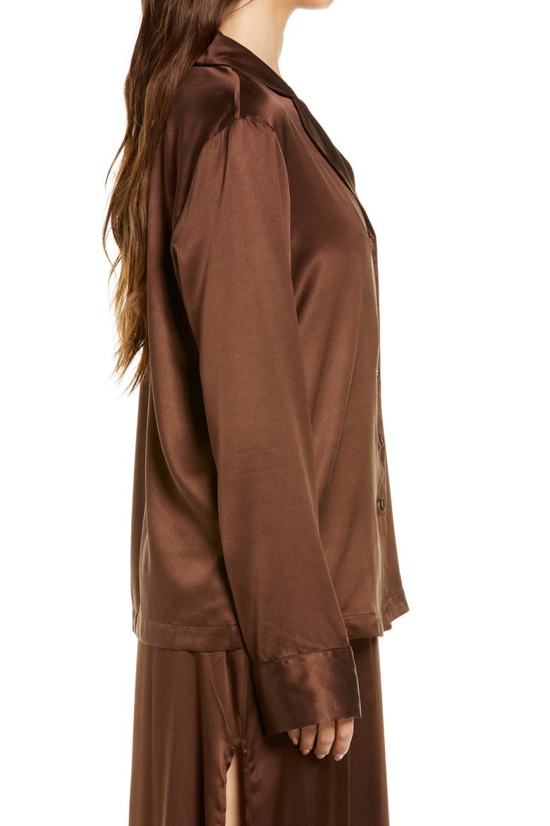 Sandwashed Stretch Silk Button-Up Shirt, Alternate, color, COCOA
