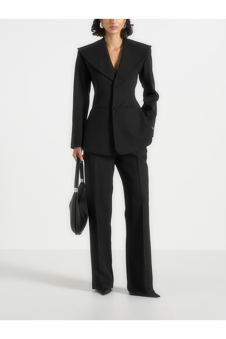 Emy Tailored Cinch Waist Shawl Blazer, Main, color, Black