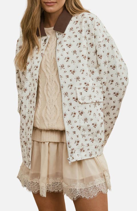 Floral Corduroy Collar Jacket