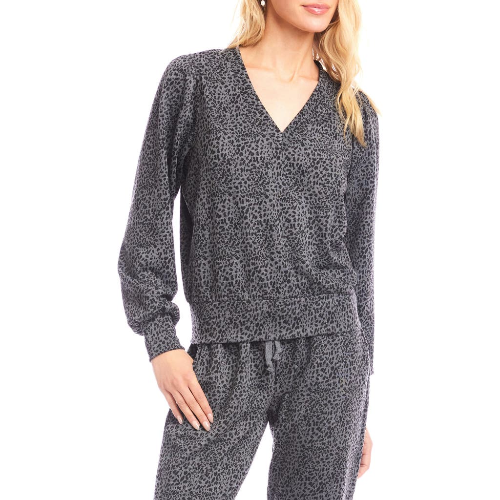 Karen Kane Leopard Print V-neck Top In Gray