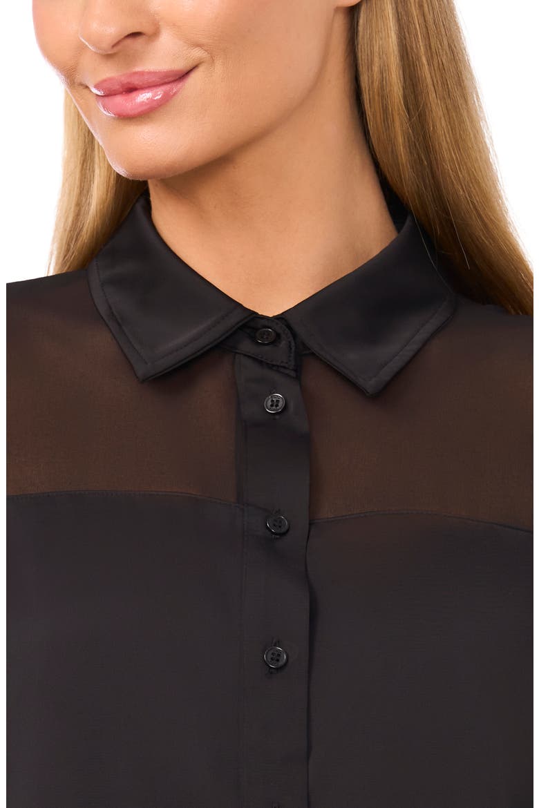 Sheer Detail Button-Up Shirt, Alternate, color, RICH BLACK