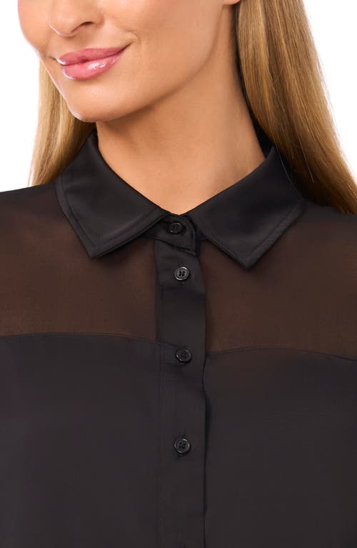 Cece Sheer Detail Button-up Shirt In Black