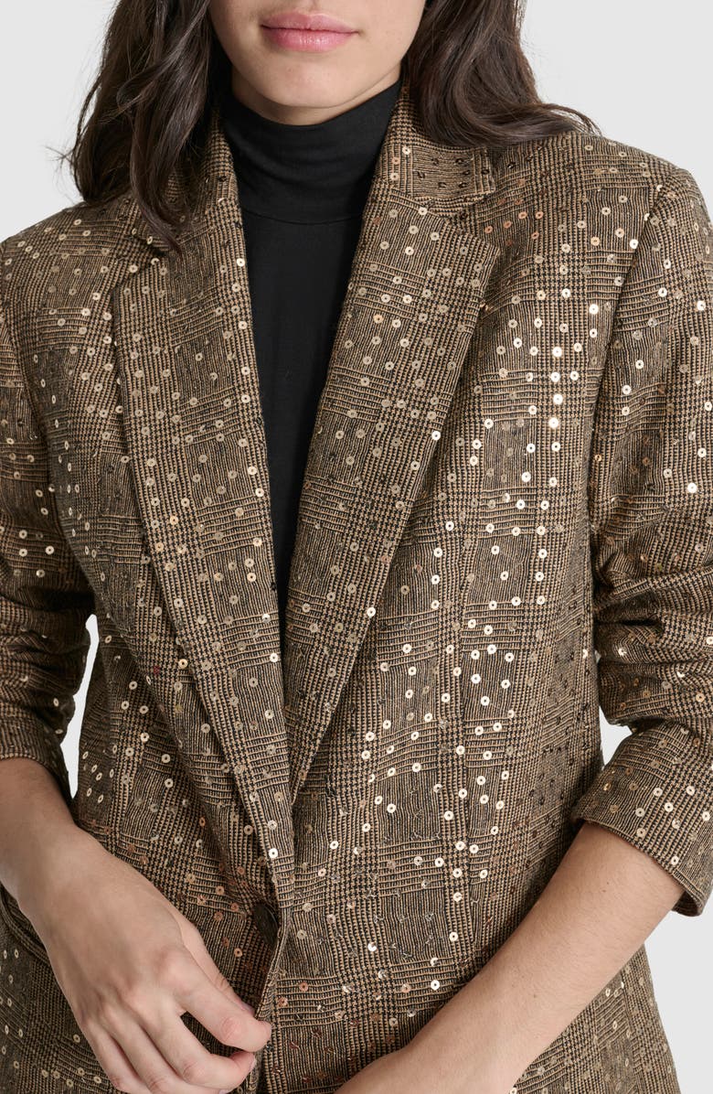 DKNY Herringbone Sequin Wool Blend Blazer, Alternate, color, 