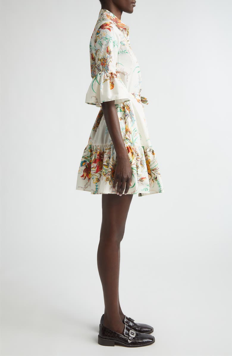 Etro Floral Print Stretch Cotton Shirtdress, Alternate, color, Print On White Base
