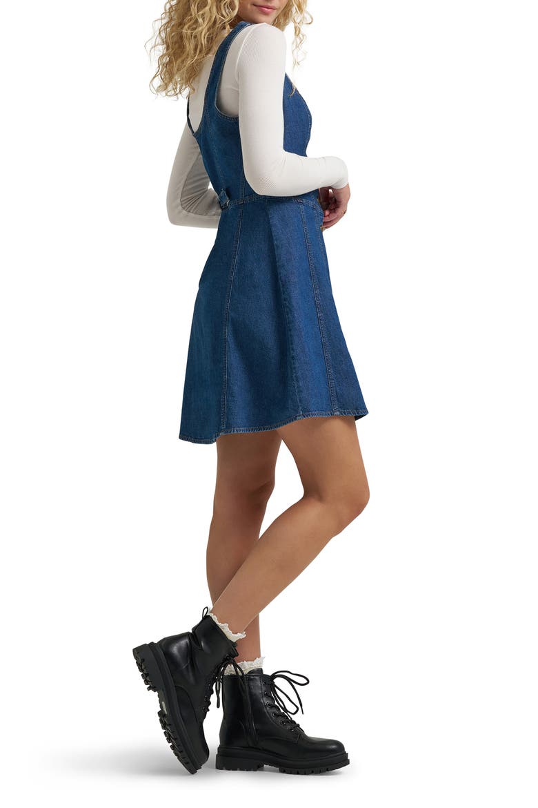 Seamed Denim Minidress, Alternate, color, EVENING BLUE