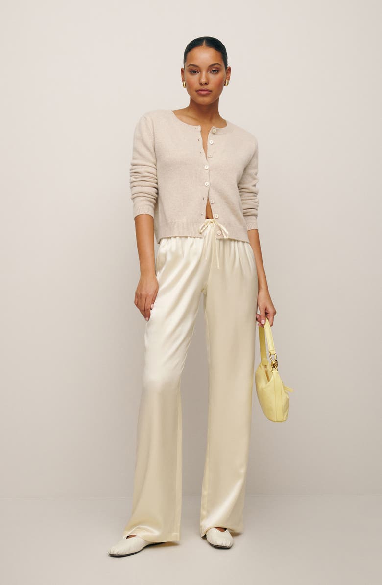 Reformation Olina Silk Drawstring Pants, Alternate, color, Sugar