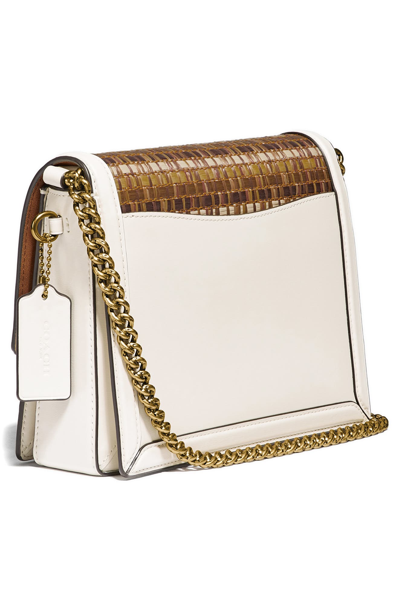 COACH Hutton Straw & Leather Shoulder Bag, Alternate, color, 