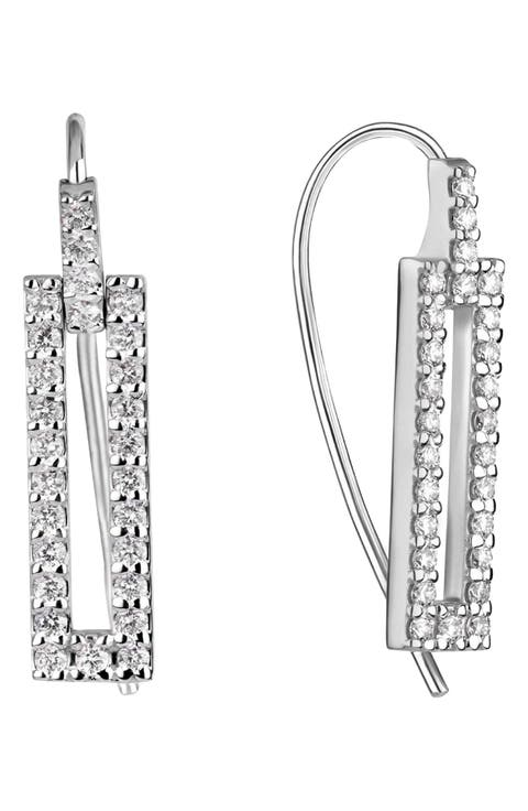 Skinny 14K Gold Diamond Tag Drop Earrings