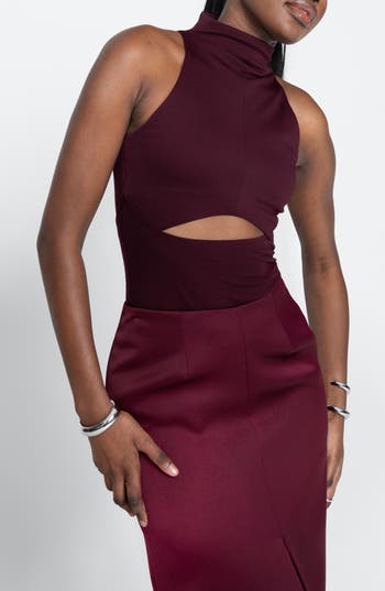 Israella Kobla Terasu Cutout Mock Neck Sleeveless Top In Burgundy