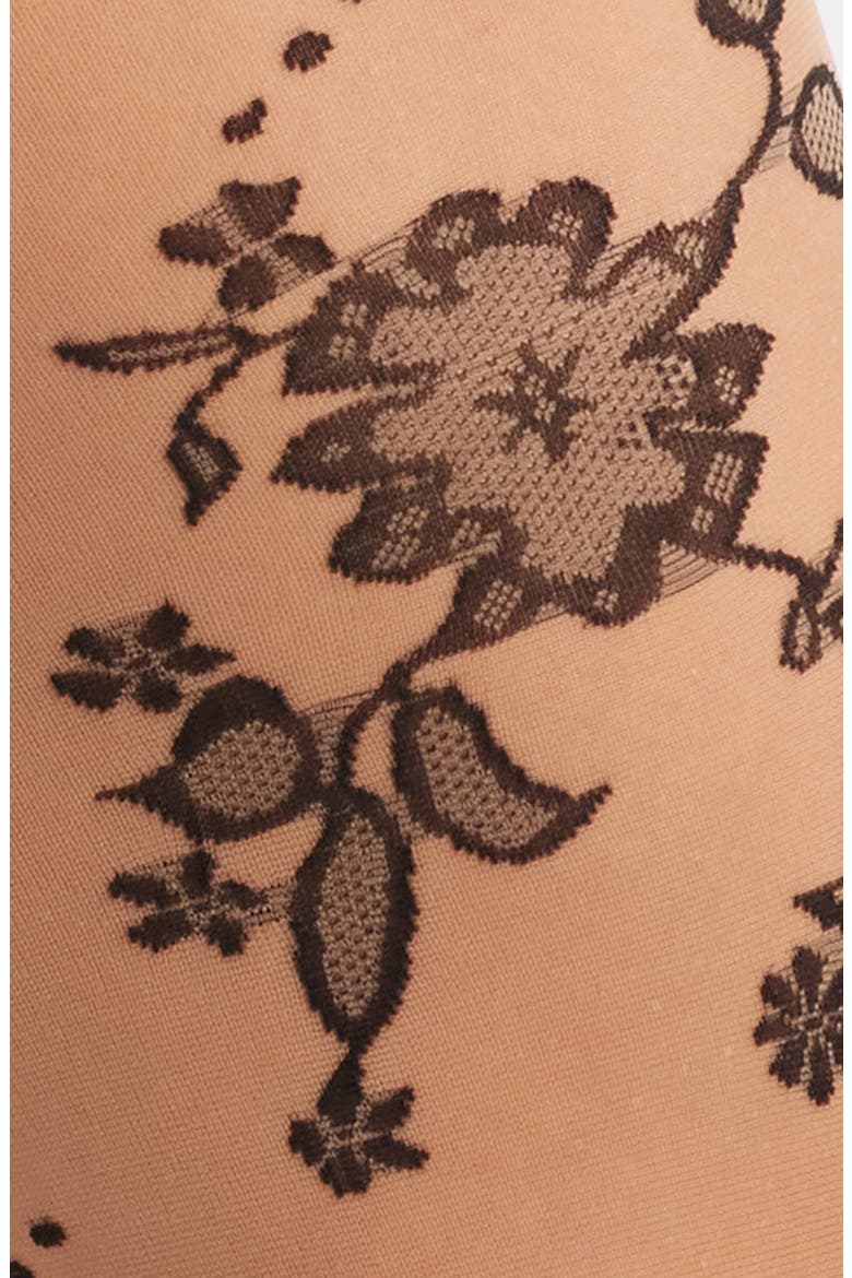 Floral Jacquard Sheer Tights, Alternate, color, NUDE