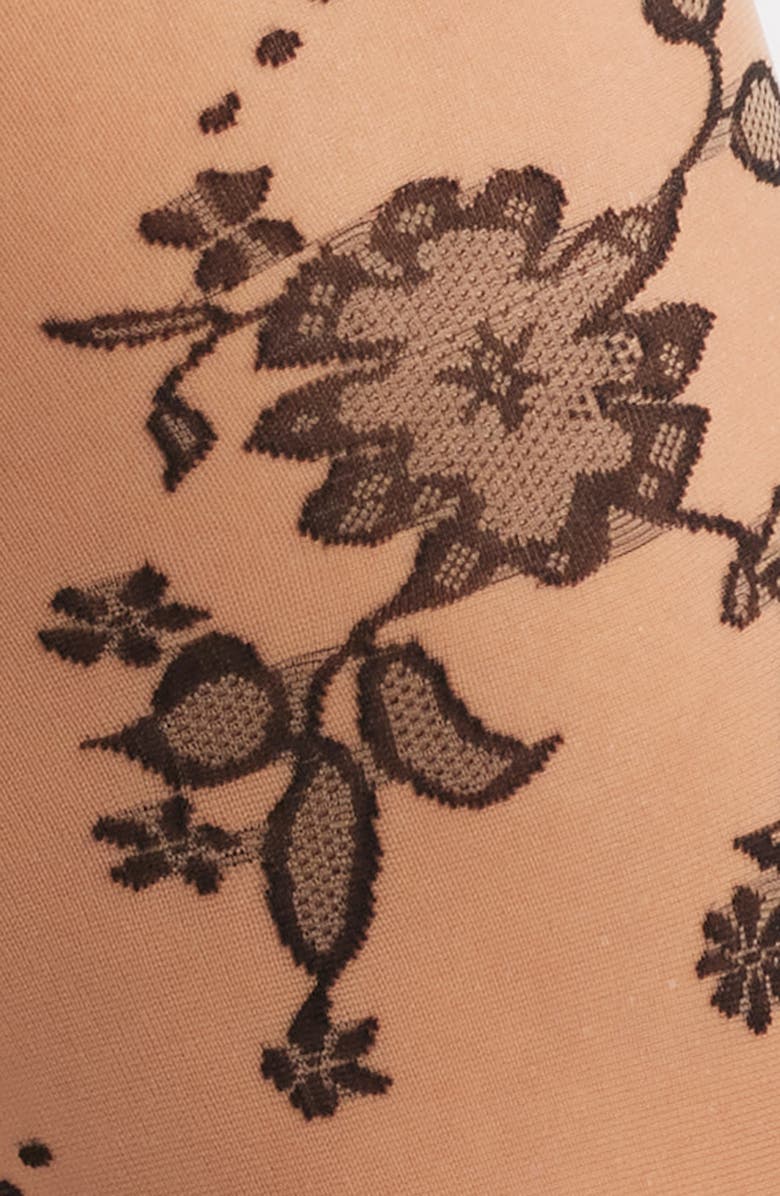 HIGH HEEL JUNGLE Floral Jacquard Sheer Tights, Alternate, color, Nude