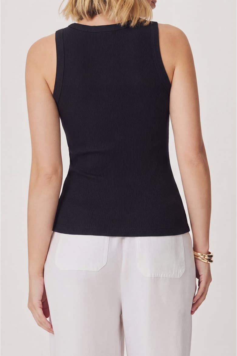 Crewneck Ribbed Stretch Cotton Tank Top, Alternate, color, Black
