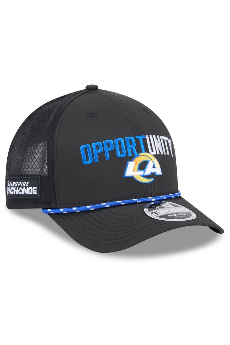 Men's New Era Black Los Angeles Rams 2025 Inspire Change 9FORTY M-Crown Adjustable Hat, Main, color, Black