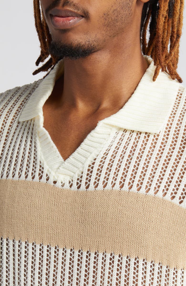 Topman Stripe Crochet Johnny Collar Polo, Alternate, color, 