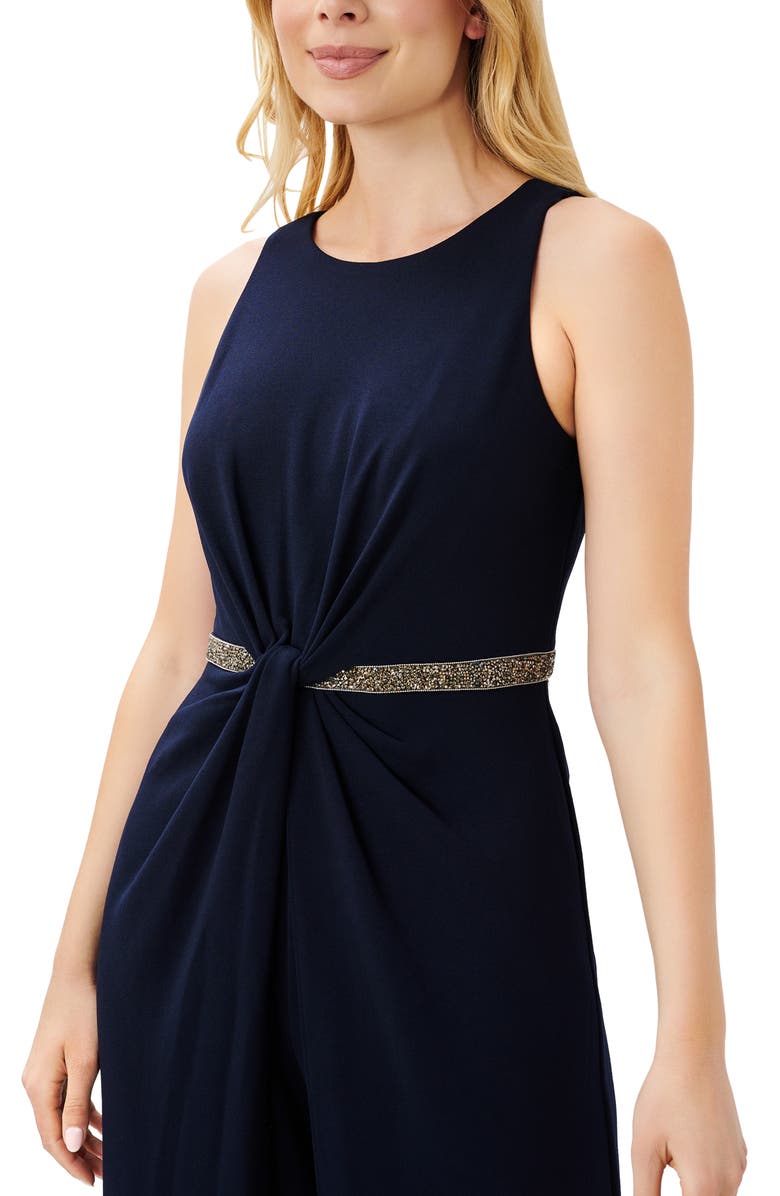 Adrianna Papell Crystal Belt Sleeveless Crepe Jumpsuit, Alternate, color, 