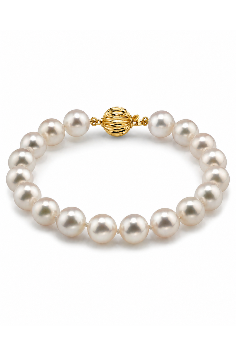 8.5-9.0mm Hanadama Akoya White Pearl Bracelet, Main, color, Yellow Gold Clasp