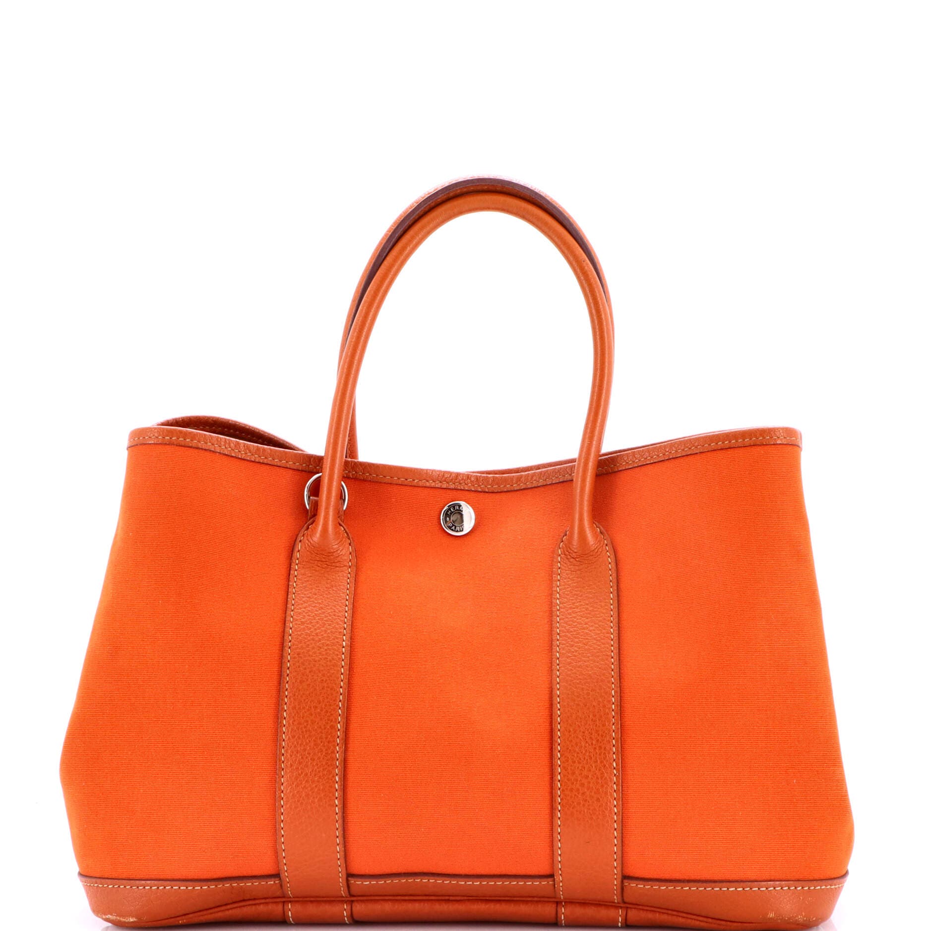 Pre-Owned Hermes Garden Party Tote Toile and Leather 30, Main, color, Potiron