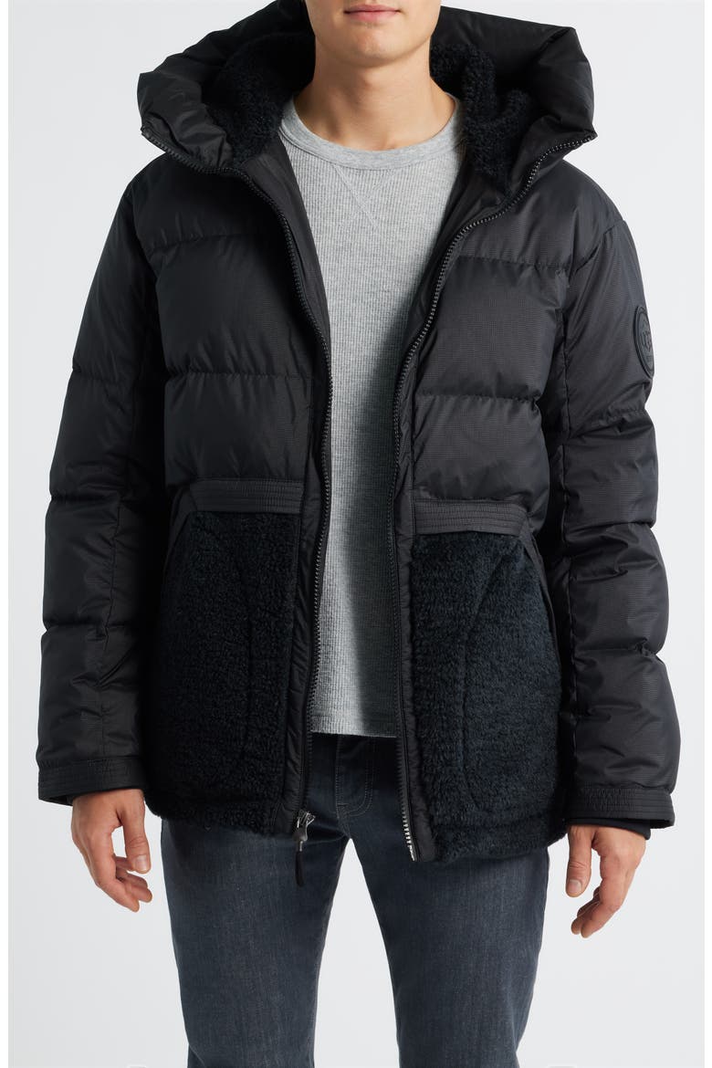 MetroPeak Ripstop & Fleece 700 Fill Power Down Puffer Jacket, Main, color, BLACK