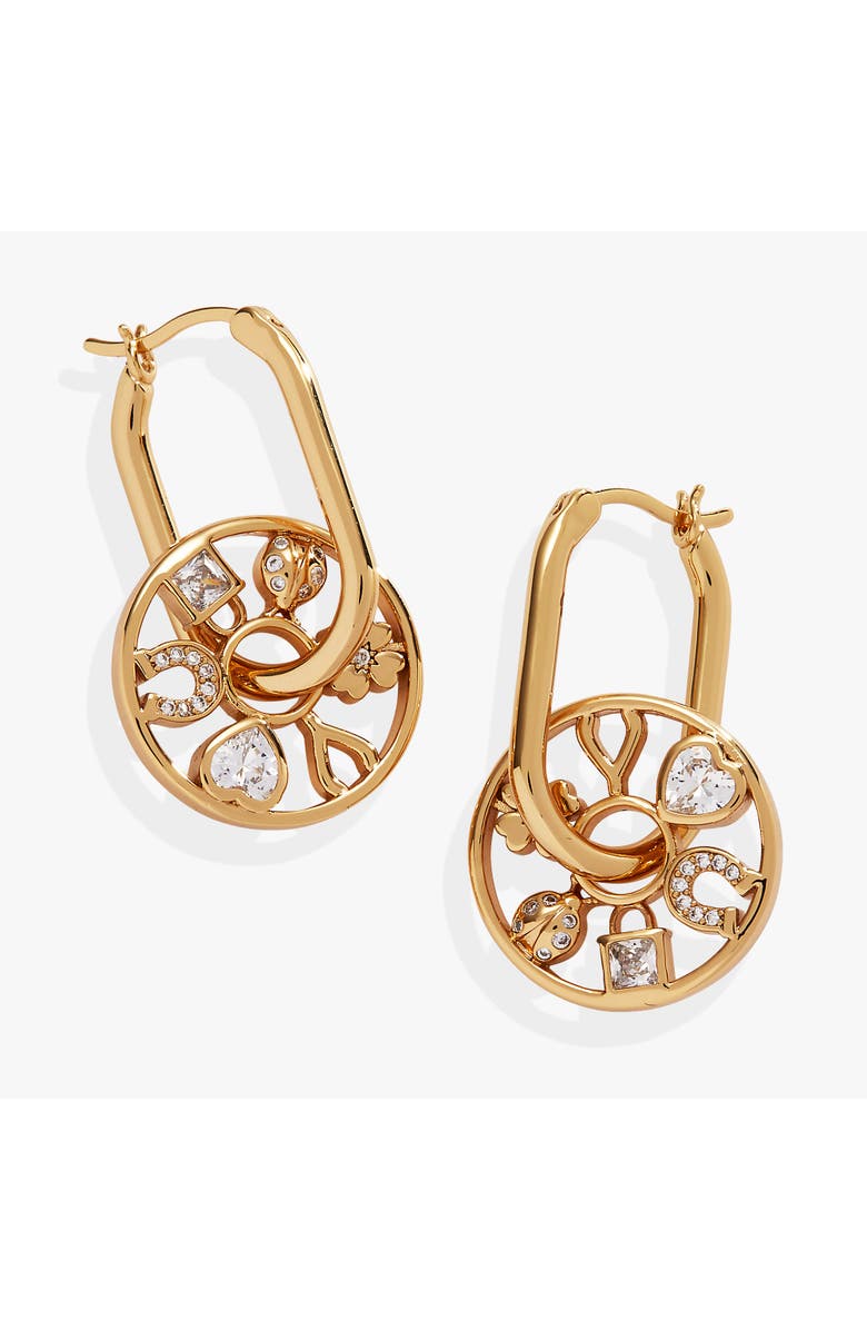 Alex and Ani Love Luck Wheel Hoop Earrings, Main, color, Gold